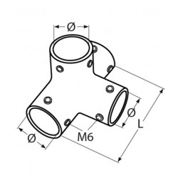 Four-way tube connector for 25mm tube
