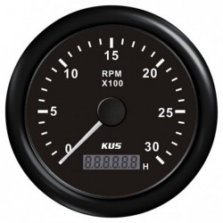 KUS tachometer w/hour counter for diesel black, 0-3000