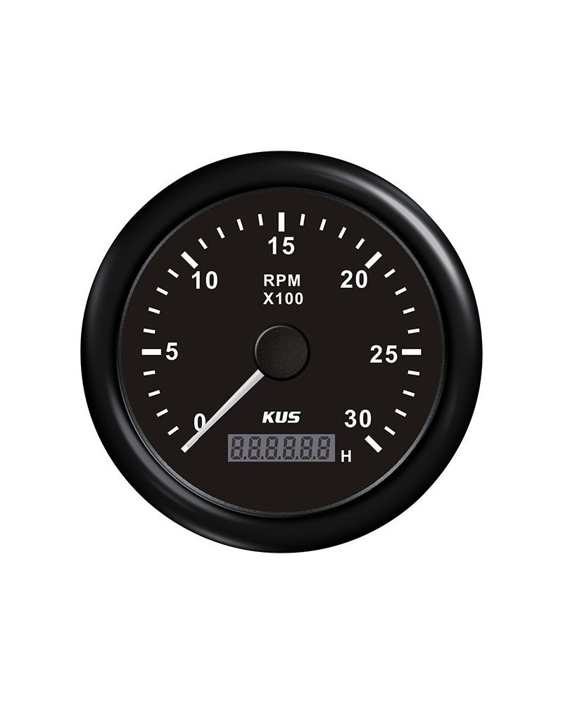 KUS varvmätare m/timräknare till diesel svart, 0-3000