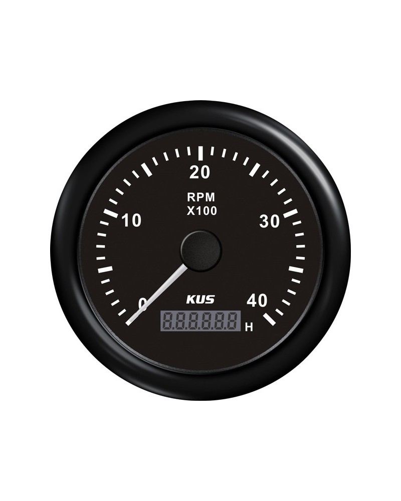 KUS varvmätare m/timräknare till diesel svart, 0-4000