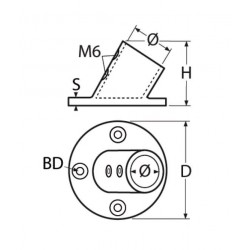 Guardrail base 60° for 25mm pipe. AISI 316 A4